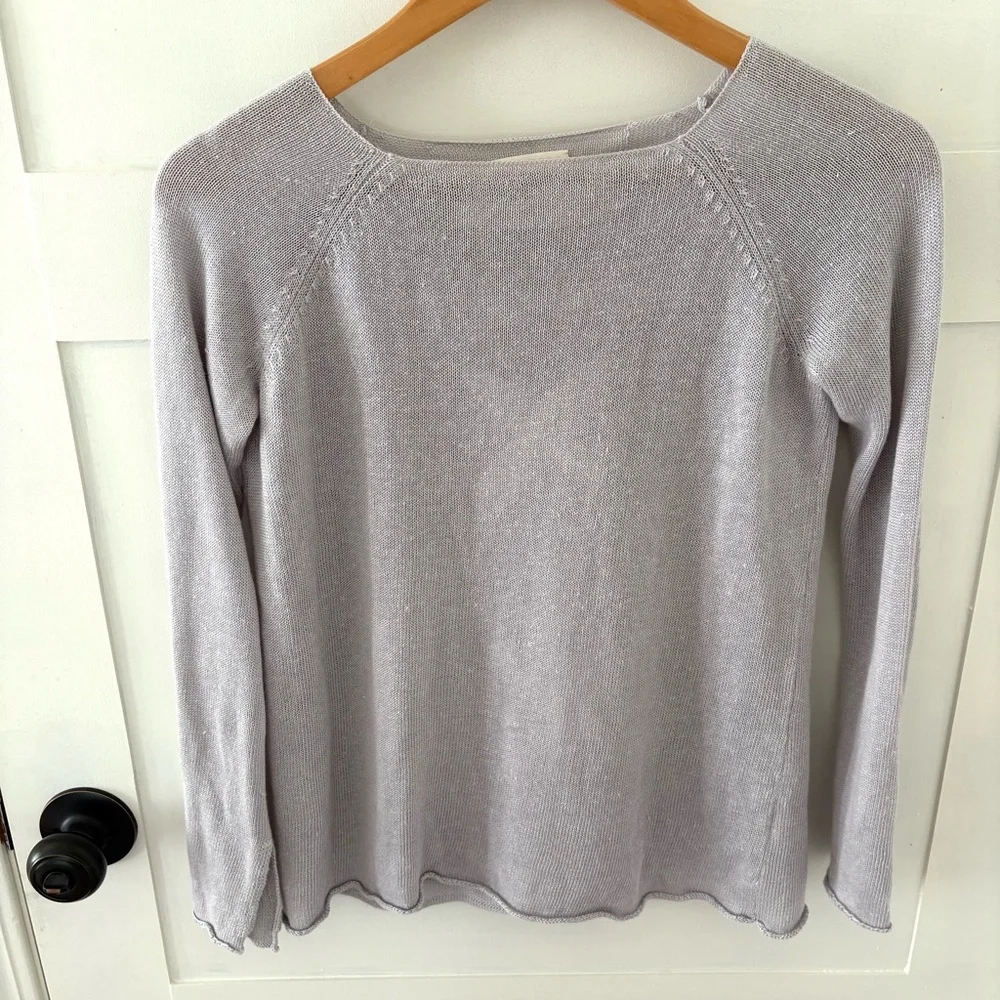 Lisa Todd Linen Silver Gray Lace Up Back Sweater. Size XS. - Picture 3 of 13